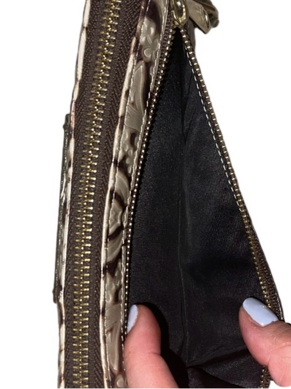 Brahmin Cream and Brown Tooled Leather Wristlet - Picture 4 of 5